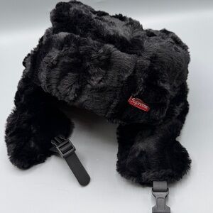 Supreme FW24 Ushanka Faux Fur Earflap Logo Pin Hat Black Size S/M